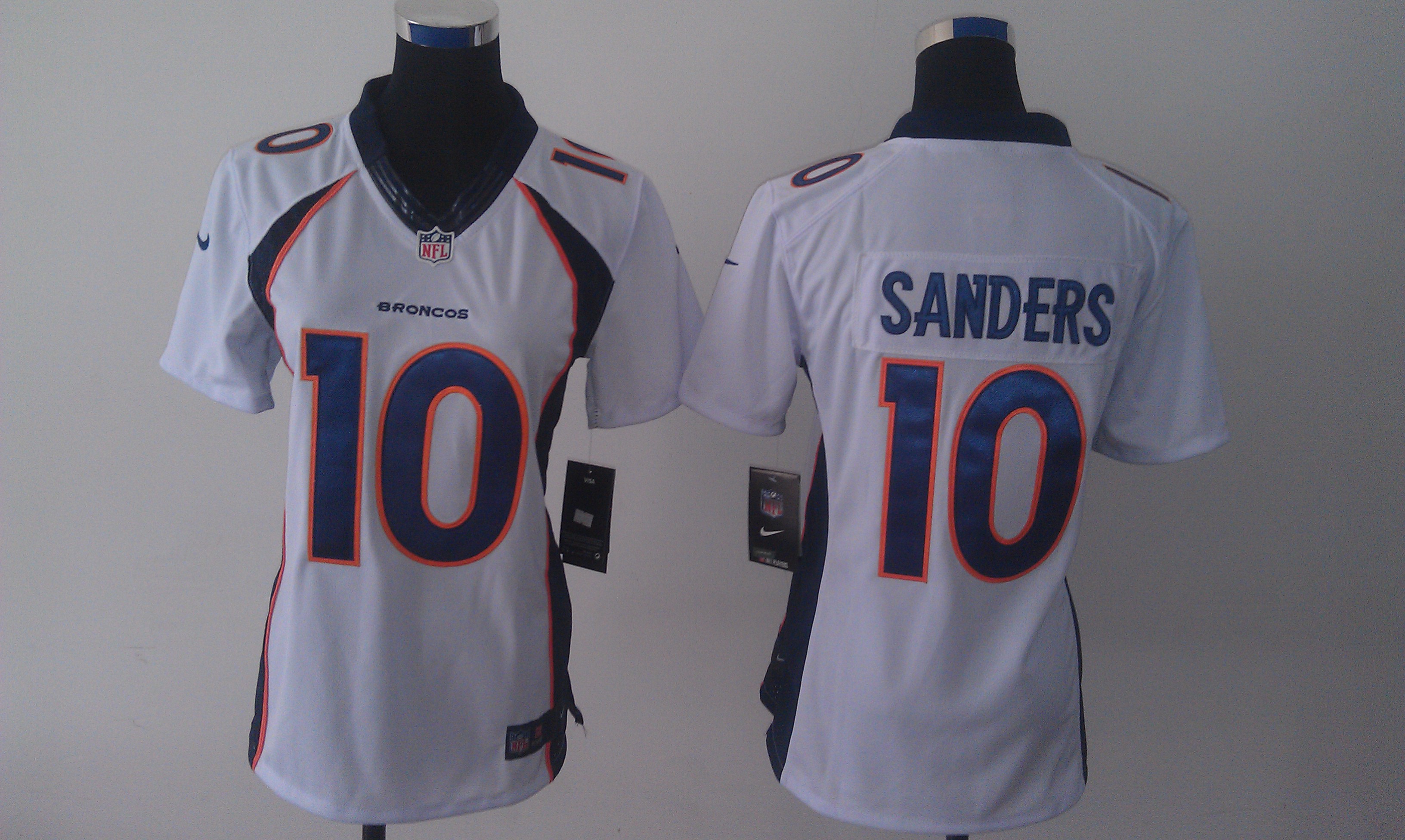 Nike Broncos 10 Sanders White Women Limited Jerseys