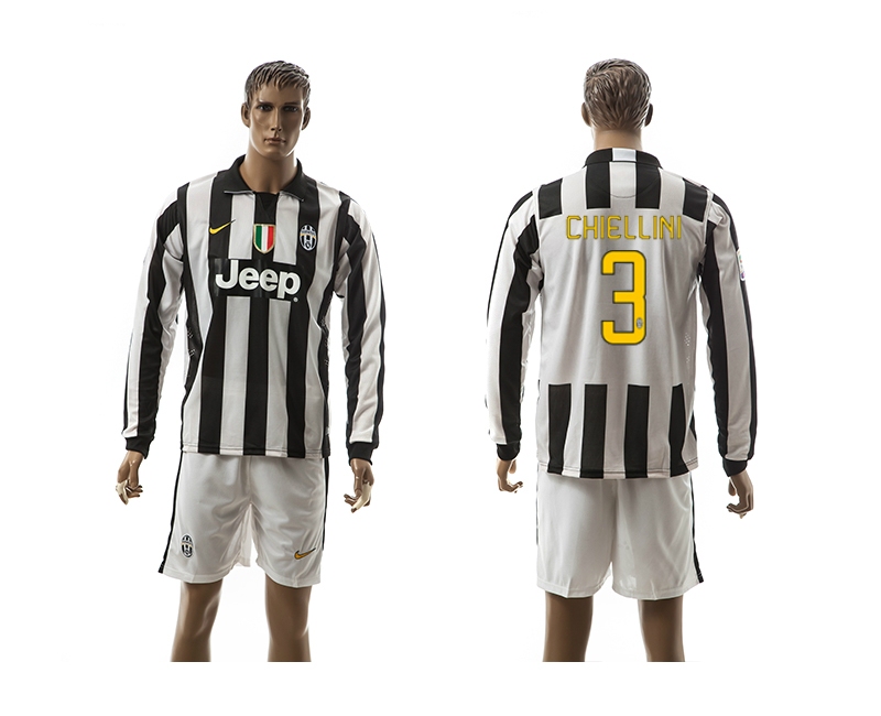 2014-15 Juventus 3 Chiellini Home Long Sleeve Jerseys