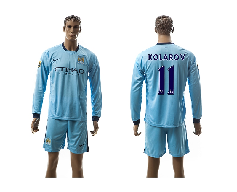 2014-15 Manchester City 11 Kolarov Home Long Sleeve Jerseys