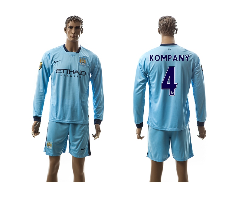 2014-15 Manchester City 4 Kompany Home Long Sleeve Jerseys 2014-15 Manchester City 4 Kompany Home Long Sleeve Jerseys