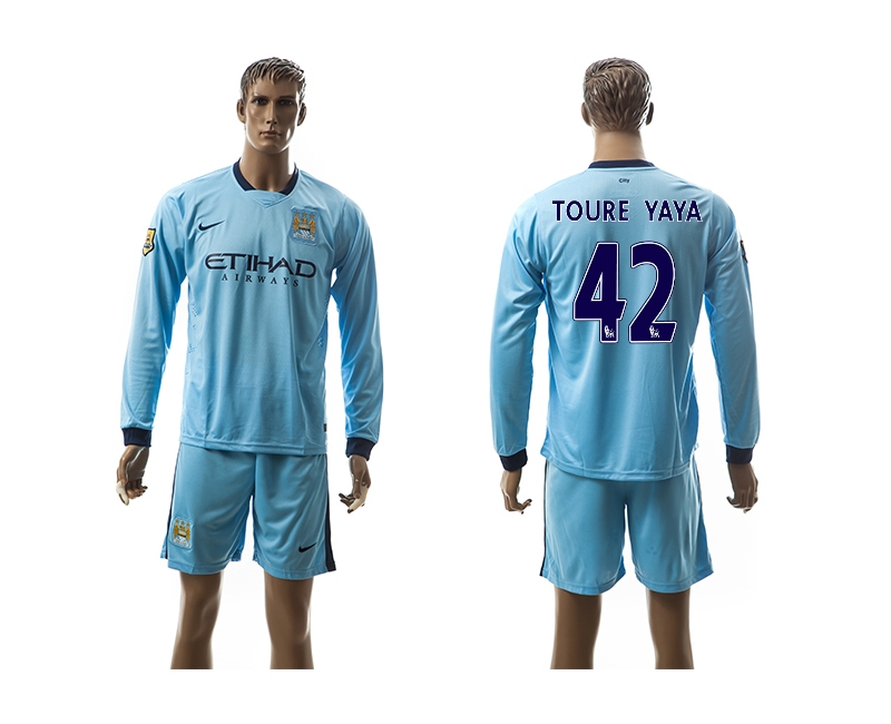 2014-15 Manchester City 42 Toure Yaya Home Long Sleeve Jerseys