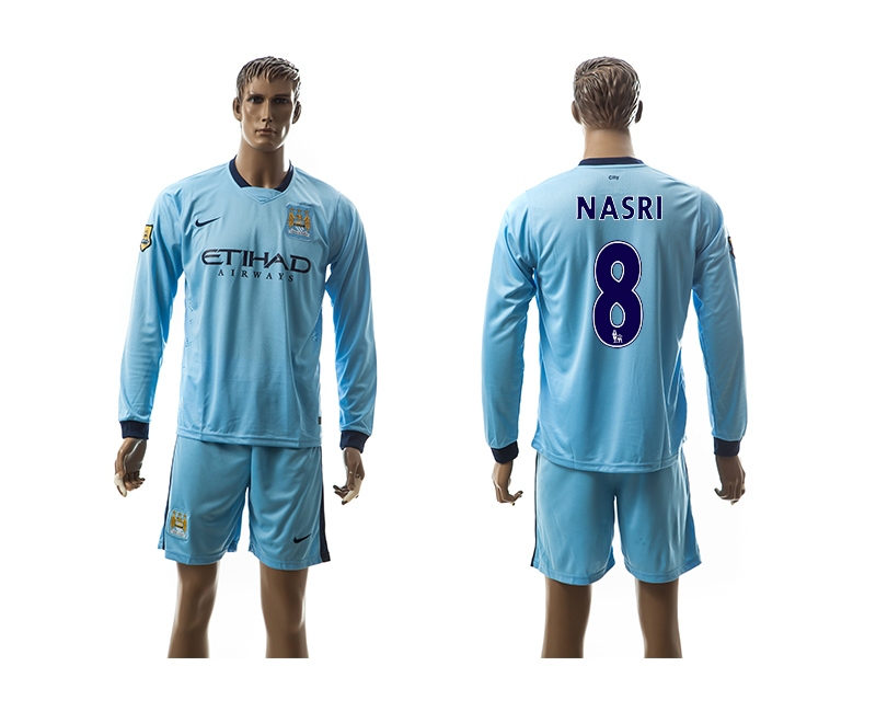 2014-15 Manchester City 8 Nasri Home Long Sleeve Jerseys