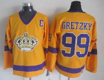 Kings 99 Gretzky Yellow C Patch Throwback Jerseys