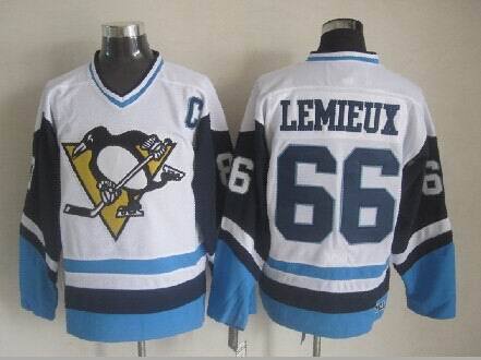Penguins 66 Lemeux White&Blue Throwback Jerseys