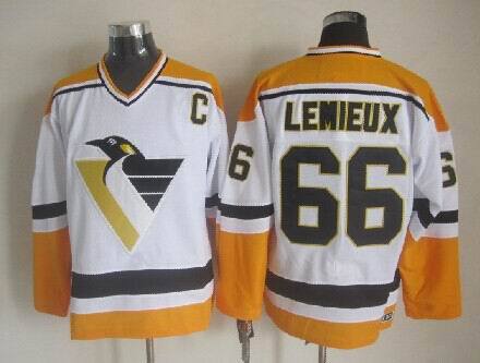 Penguins 66 Lemeux White&Yellow Throwback Jerseys