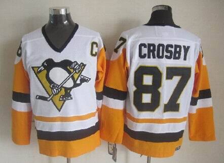 Penguins 87 Crosby White&Yellow Throwback Jerseys