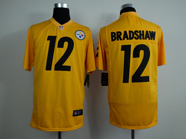 Nike Steelers 12 Bradshaw Yellow Game Jerseys