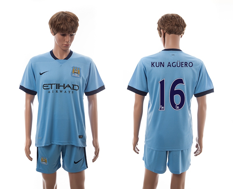 2014-15 Manchester City 16 Kun Aguero Home Soccer Jersey