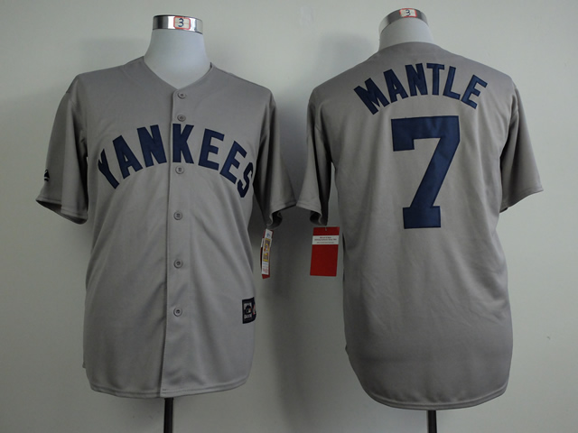 Yankees 7 Mantle Grey With Hall Of Fame Jerseys
