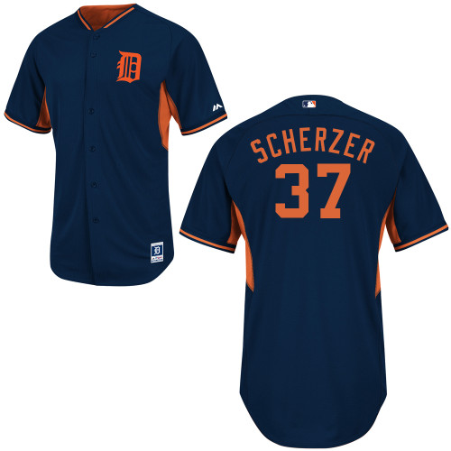 Tigers 37 Scherzer Blue New Road Cool Base Jerseys - Click Image to Close