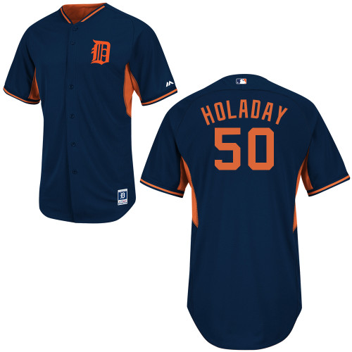 Tigers 50 Holaday Blue New Road Cool Base Jerseys