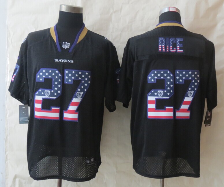 Nike Ravens 27 Rice USA Flag Fashion Black Elite Jerseys