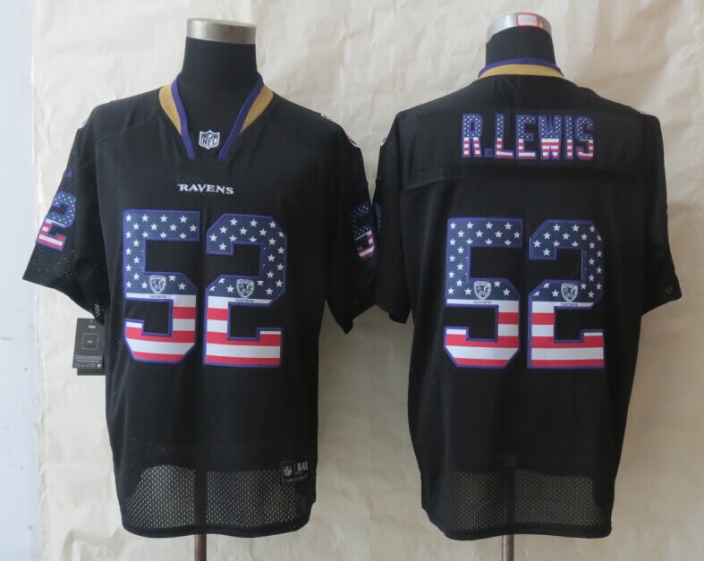 Nike Ravens 52 R.Lewis USA Flag Fashion Black Elite Jerseys