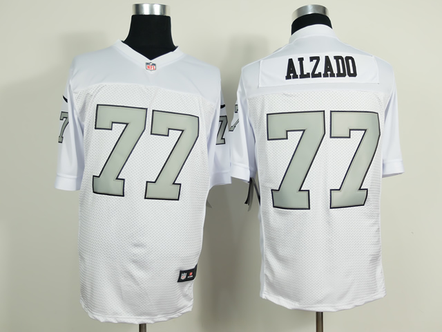 Nike Raiders 77 Alzado White Silver No. Elite Jerseys - Click Image to Close