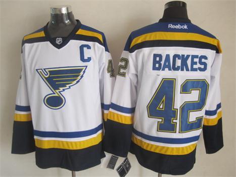 Blues 42 Backes White With C Patch Jerseys - Click Image to Close