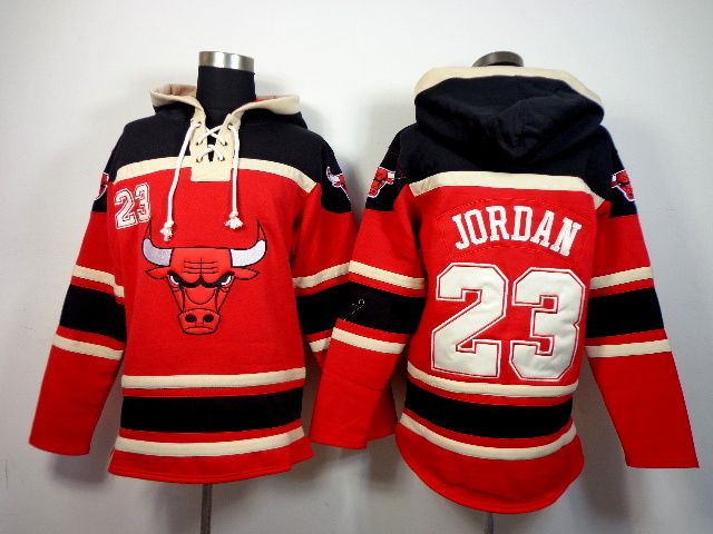 Bulls 23 Michael Jordan Red All Stitched Hooded Sweatshirt - Click Image to Close