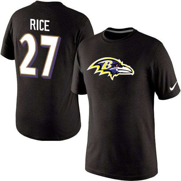 Nike Baltimore Ravens 27 Rice Name & Number T Shirt Black01