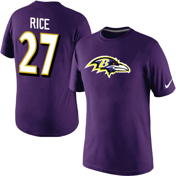 Nike Baltimore Ravens 27 Rice Name & Number T Shirt Purple01