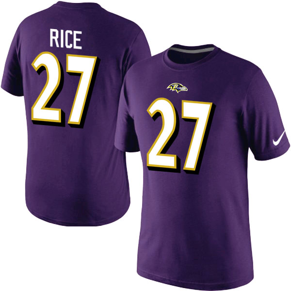 Nike Baltimore Ravens 27 Rice Name & Number T Shirt Purple02