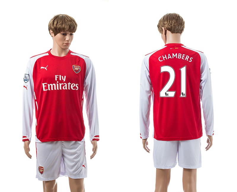 2014-15 Arsenal 21 Chambers Home Long Sleeve Jerseys