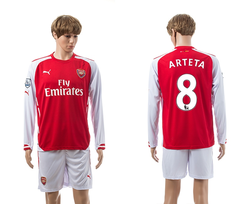 2014-15 Arsenal 8 Arteta Home Long Sleeve Jerseys