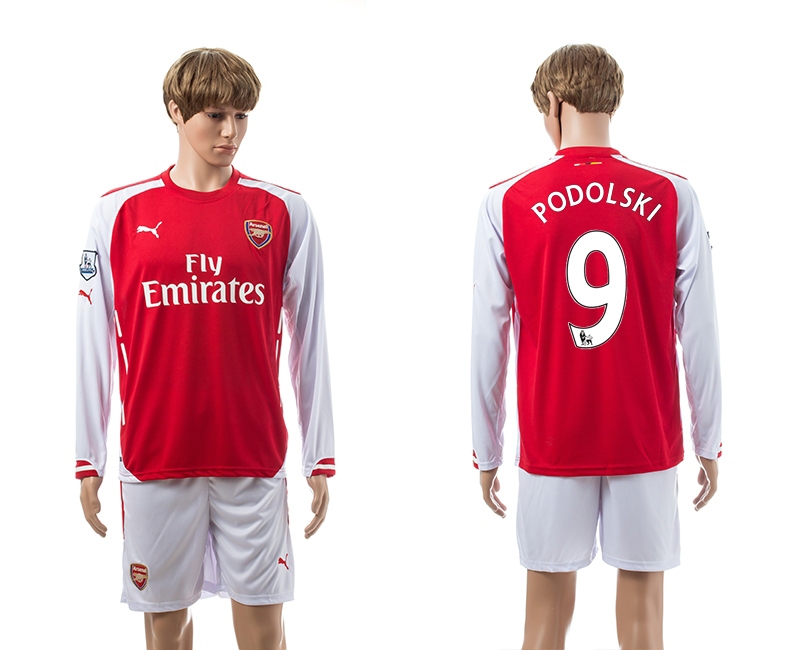 2014-15 Arsenal 9 Podolski Home Long Sleeve Jerseys