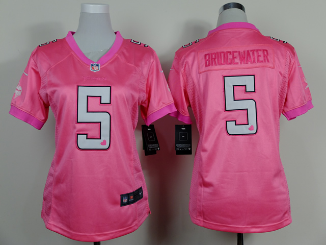 Nike Vikings 5 Bridgewater Pink Love Women Game Jerseys
