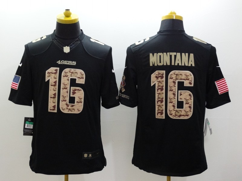 Nike 49ers 16 Montana Black Salute To Service Limited Jerseys