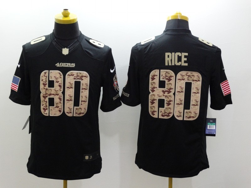 Nike 49ers 80 Rice Black Salute To Service Limited Jerseys