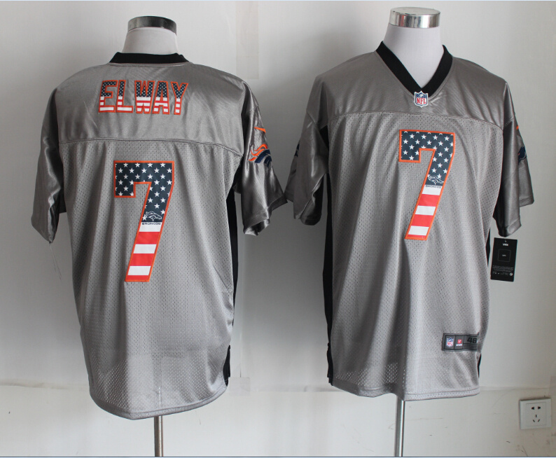Nike Broncos 7 Elway USA Flag Fashion Grey Shadow Elite Jerseys