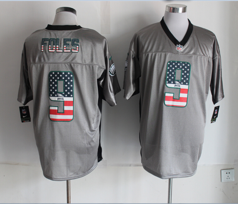 Nike Eagles 9 Foles USA Flag Fashion Grey Shadow Elite Jerseys