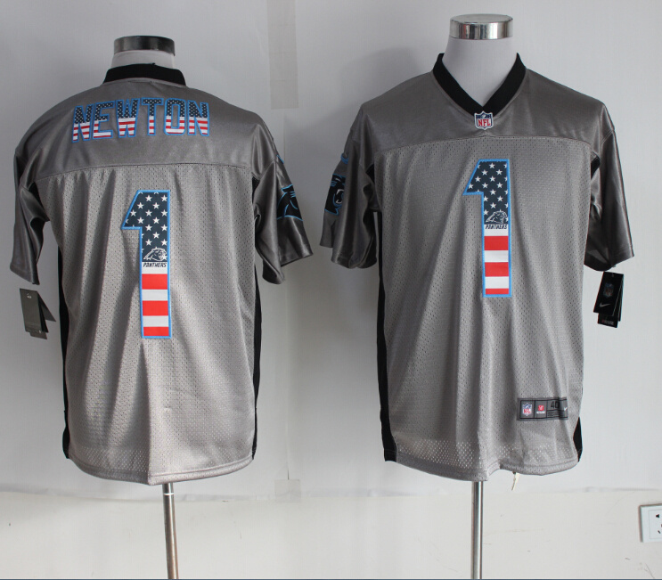 Nike Panthers 1 Newton USA Flag Fashion Grey Shadow Elite Jerseys