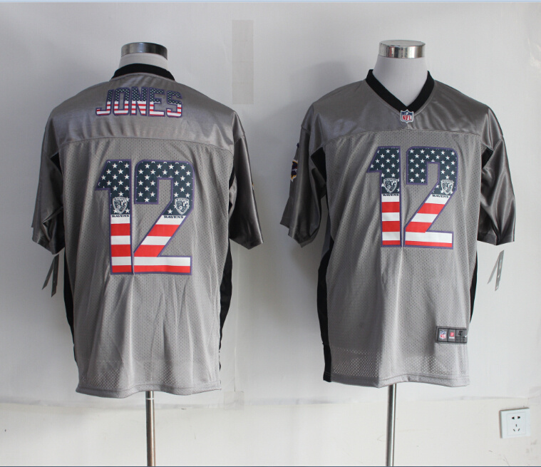 Nike Ravens 12 Jones USA Flag Fashion Grey Shadow Elite Jerseys