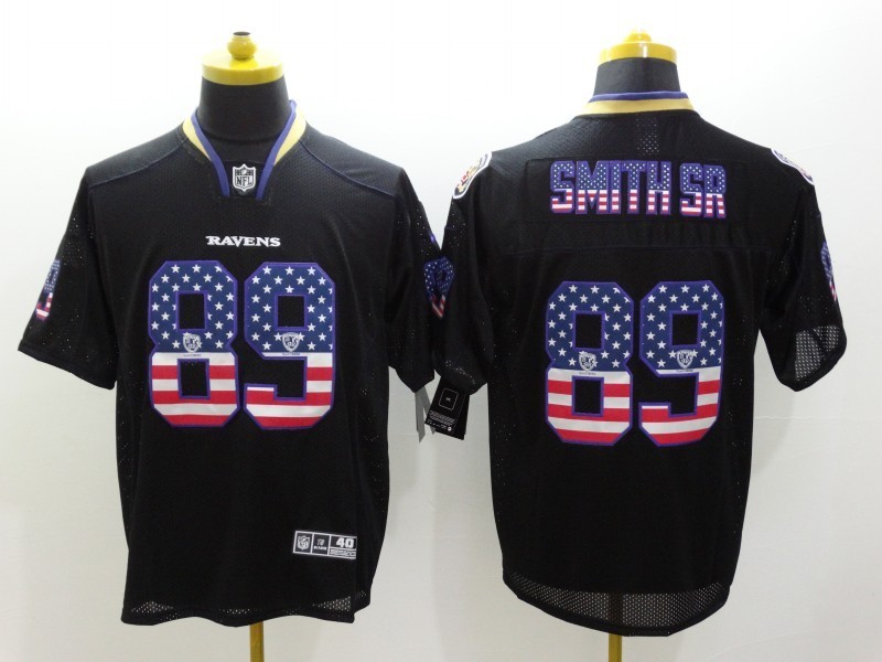 Nike Ravens 89 Smith Sr USA Flag Fashion Black Elite Jerseys