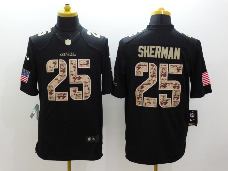 Nike Seahawks 25 Sherman Black Salute To Service Limited Jerseys - Click Image to Close