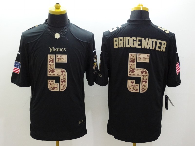 Nike Vikings 5 Bridgewater Black Salute To Service Limited Jerseys