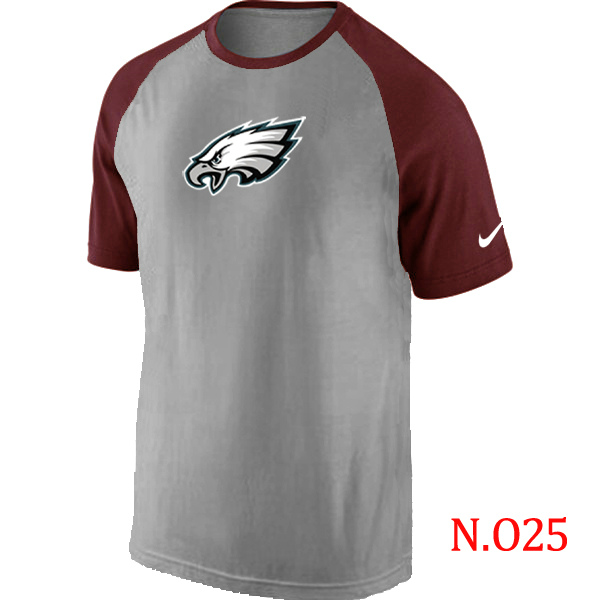 Nike Philadelphia Eagles Ash Tri Big Play Raglan T Shirt Grey&Red - Click Image to Close
