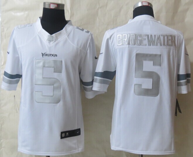 Nike Vikings 5 Bridgewater White Platinum Jerseys