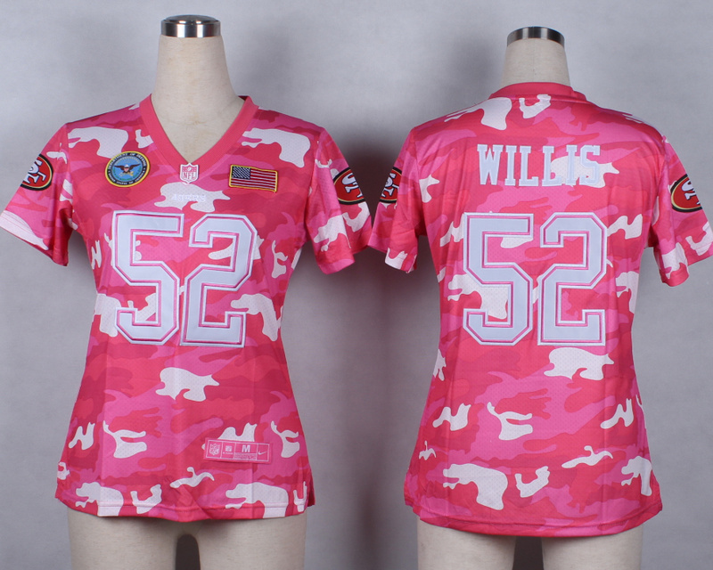 Nike 49ers 52 Willis Pink Camo With USA Flag Patch Women Jerseys
