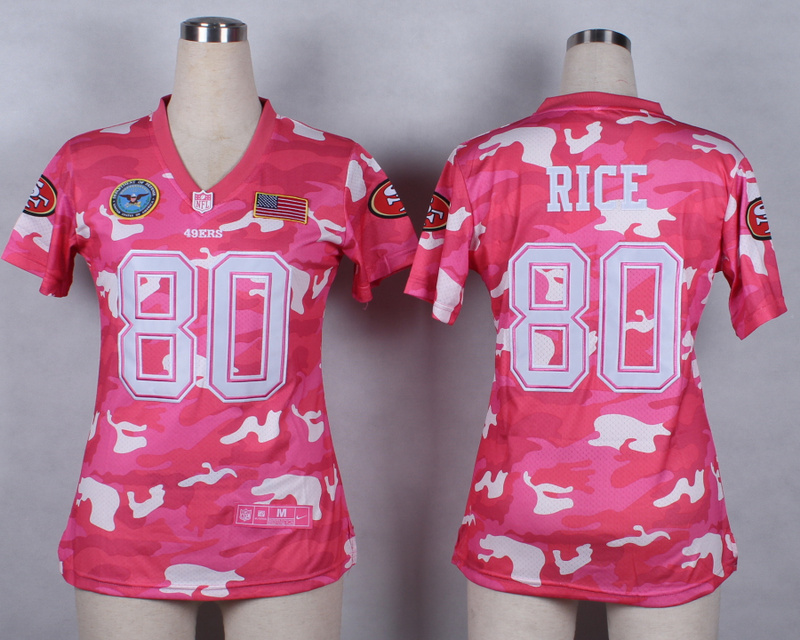Nike 49ers 80 Rice Pink Camo With USA Flag Patch Women Jerseys