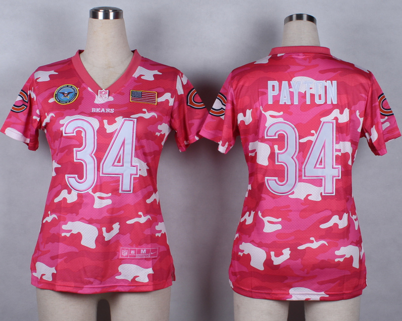 Nike Bears 34 Payton Pink Camo With USA Flag Patch Women Jerseys