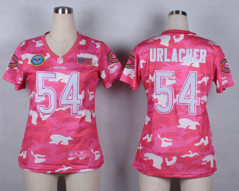 Nike Bears 54 Urlacher Pink Camo With USA Flag Patch Women Jerseys