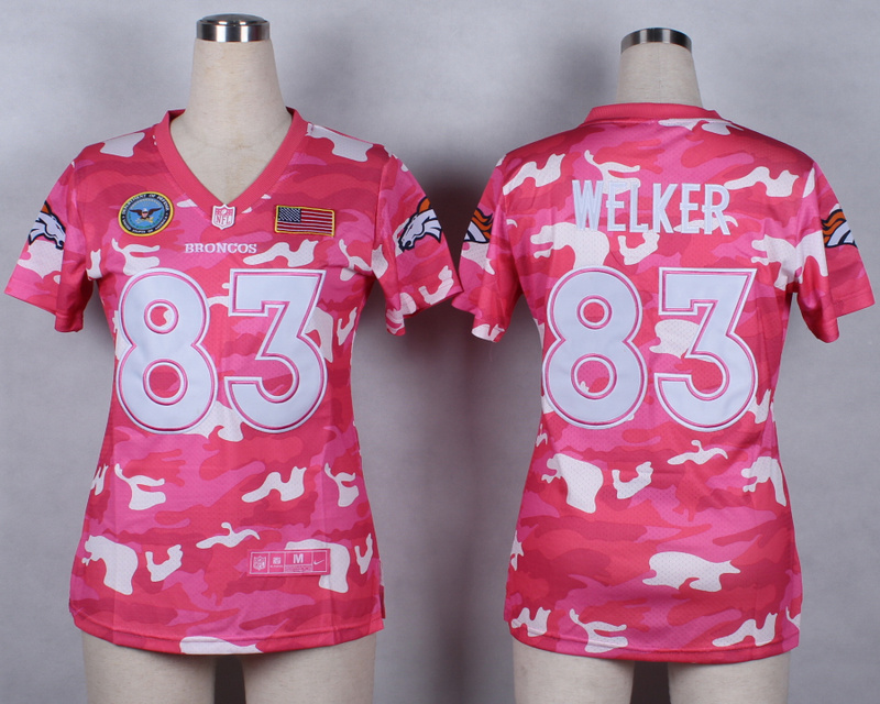 Nike Broncos 83 Welker Pink Camo With USA Flag Patch Women Jerseys