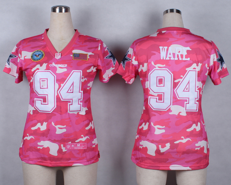Nike Cowboys 94 Ware Pink Camo With USA Flag Patch Women Jerseys