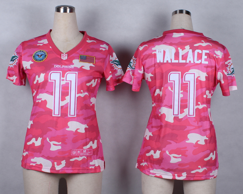 Nike Dolphins 11 Wallace Pink Camo With USA Flag Patch Women Jerseys