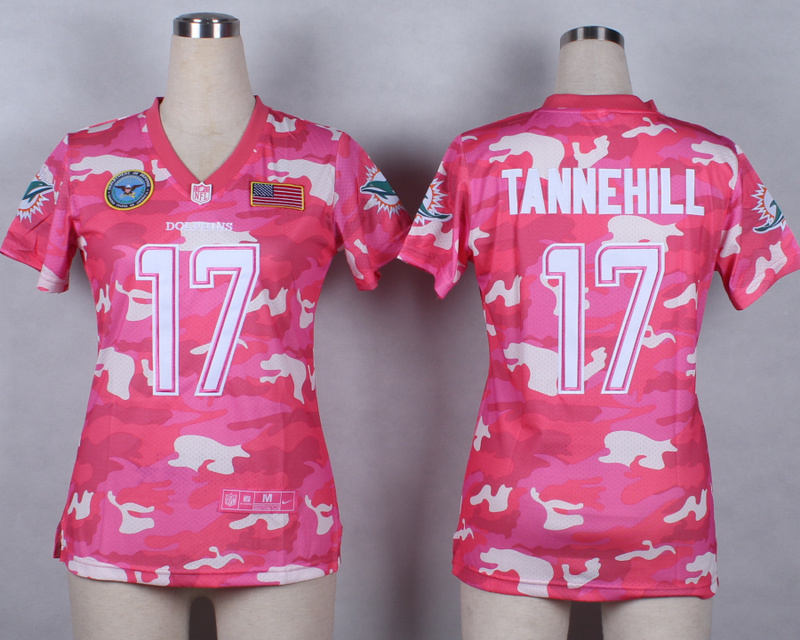 Nike Dolphins 17 Tannehill Pink Camo With USA Flag Patch Women Jerseys