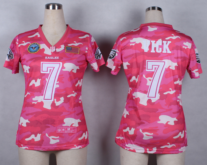 Nike Eagles 7 Vick Pink Camo With USA Flag Patch Women Jerseys