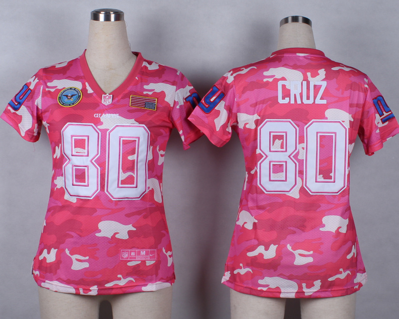 Nike Giants 80 Cruz Pink Camo With USA Flag Patch Women Jerseys