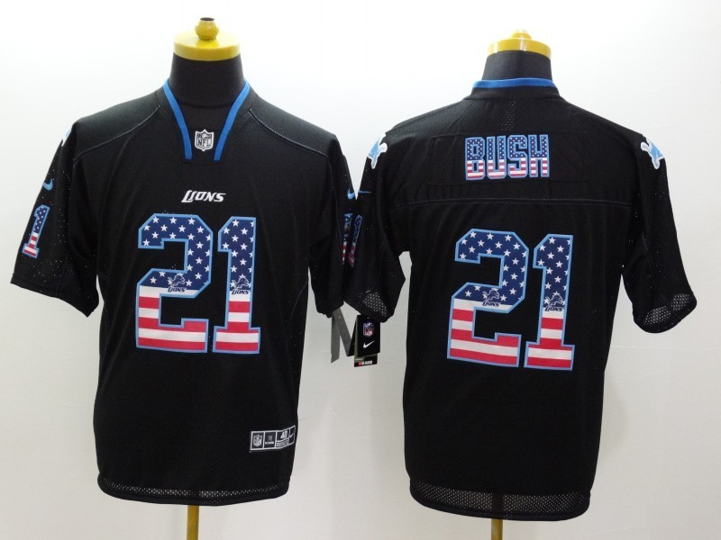 Nike Lions 21 Bush US Flag Fashion Black Elite Jerseys
