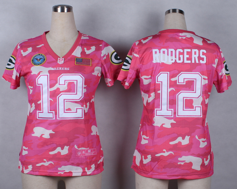Nike Packers 12 Rodgers Pink Camo With USA Flag Patch Women Jerseys